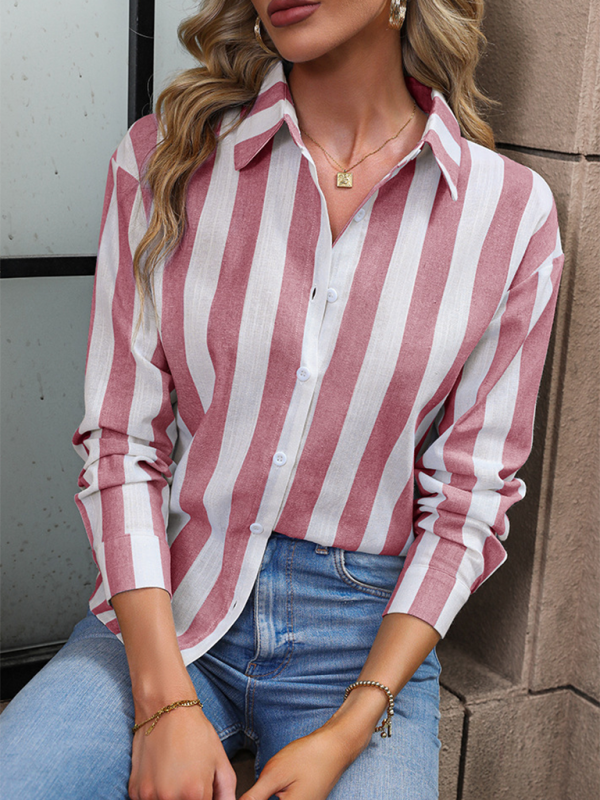 Lorena New Cardigan Long-Sleeved Commuter Striped Shirt