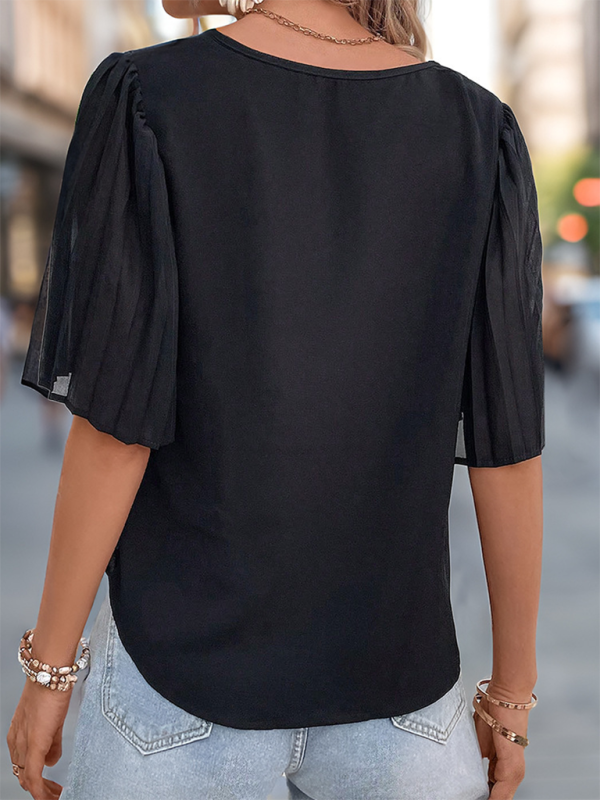 Lystra Women's Solid Color Pleated Short Sleeve Shirt