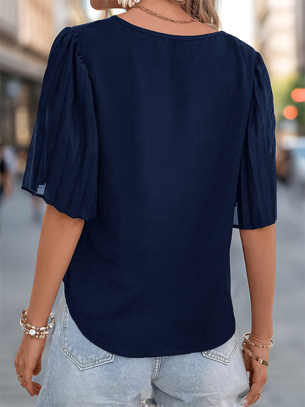 Lystra Women's Solid Color Pleated Short Sleeve Shirt