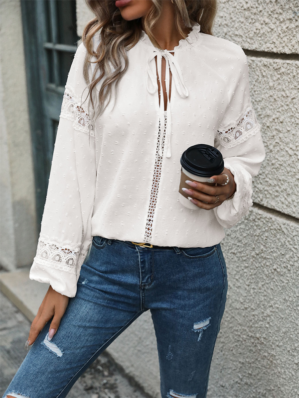 Auralie New Women's Long-Sleeved Stitching Jacquard Shirt