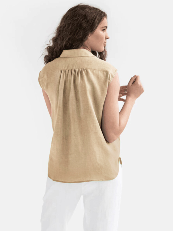 Lulee New Cotton And Linen Simple Casual Sleeveless Solid Color Shirt Tops