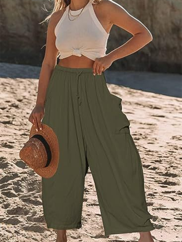 Eliana Women's elastic waist pleated high waist wide leg pants loose casual pants