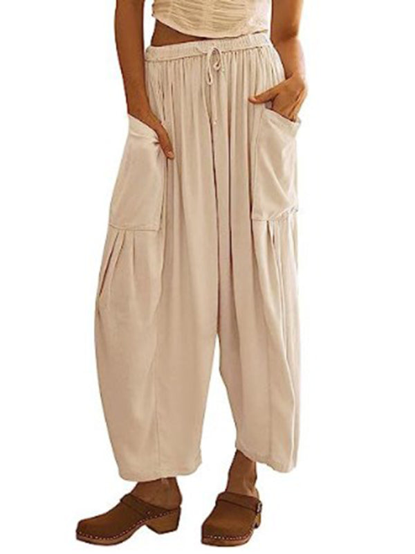 Eliana Women's elastic waist pleated high waist wide leg pants loose casual pants
