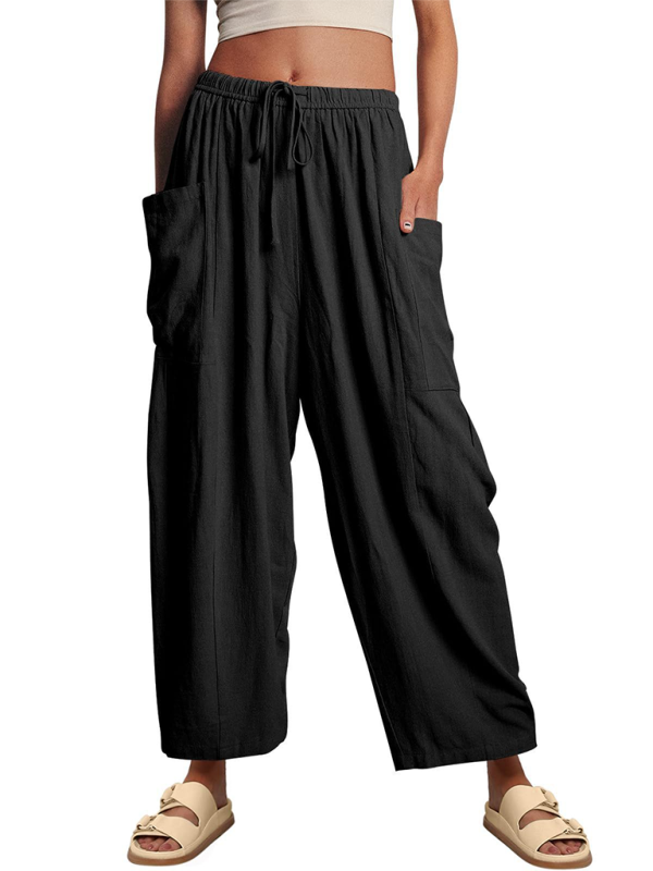 Eliana Women's elastic waist pleated high waist wide leg pants loose casual pants
