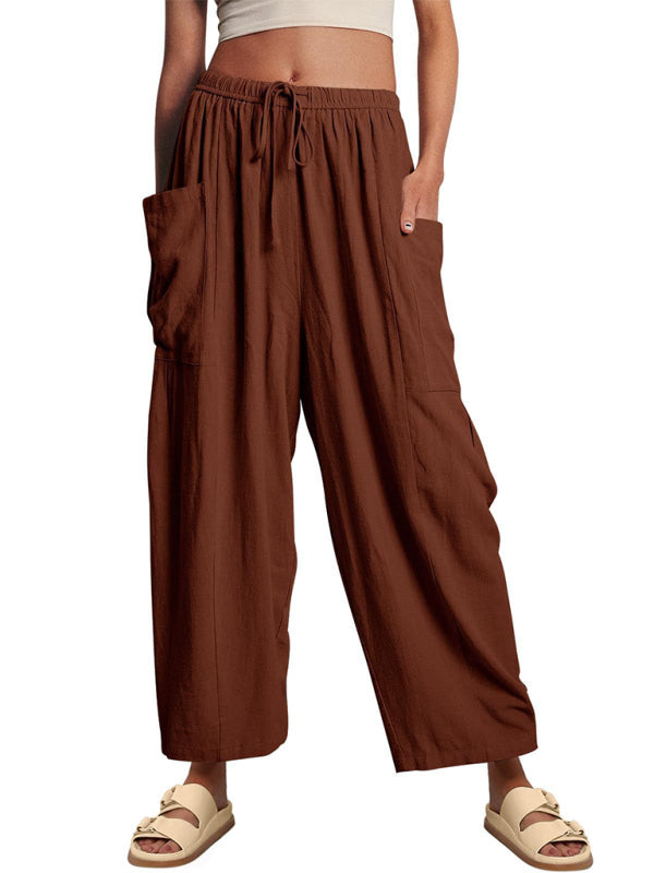 Eliana Women's elastic waist pleated high waist wide leg pants loose casual pants