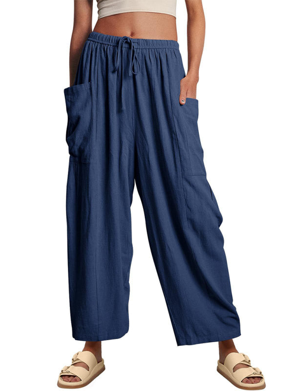 Eliana Women's elastic waist pleated high waist wide leg pants loose casual pants