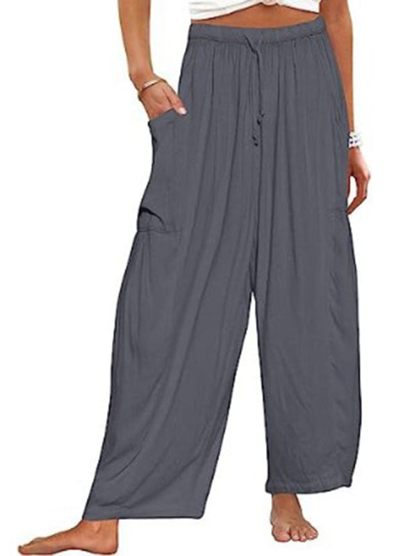 Eliana Women's elastic waist pleated high waist wide leg pants loose casual pants