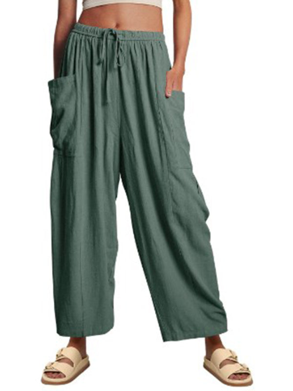 Eliana Women's elastic waist pleated high waist wide leg pants loose casual pants