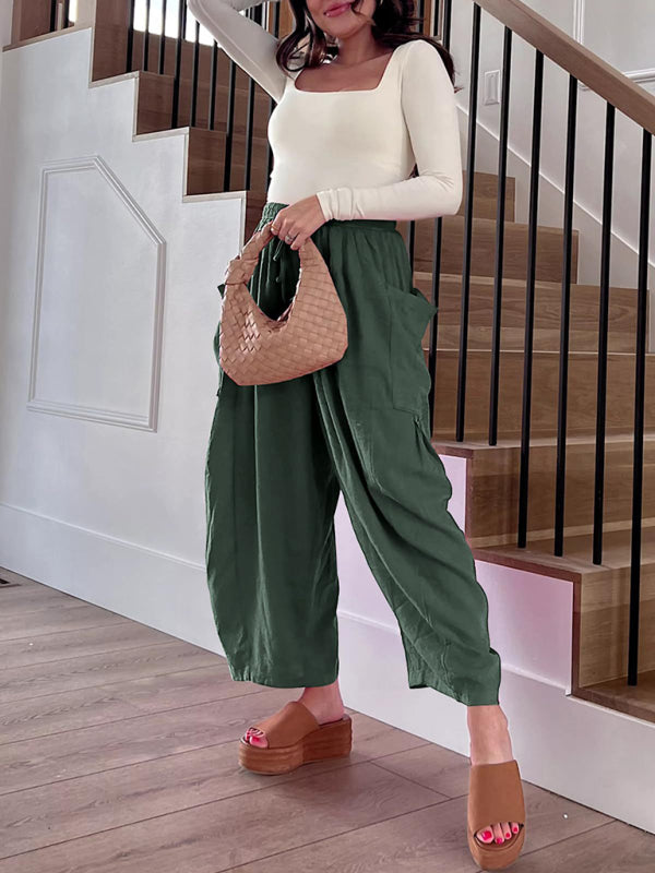 Eliana Women's elastic waist pleated high waist wide leg pants loose casual pants