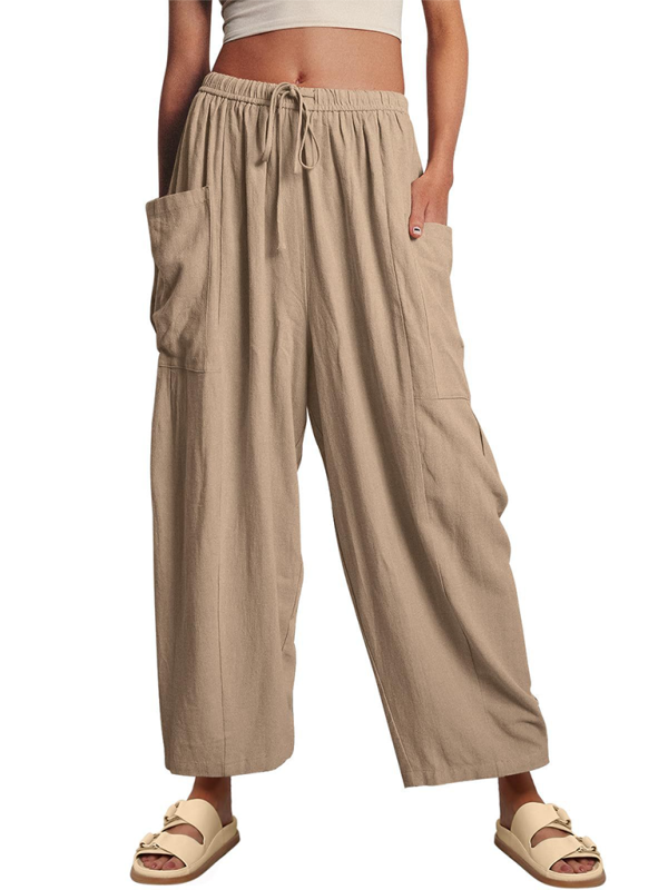 Eliana Women's elastic waist pleated high waist wide leg pants loose casual pants