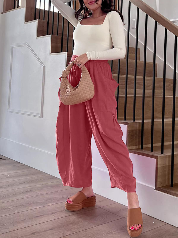 Eliana Women's elastic waist pleated high waist wide leg pants loose casual pants