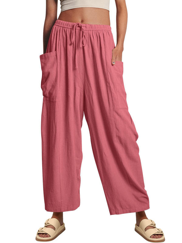 Eliana Women's elastic waist pleated high waist wide leg pants loose casual pants