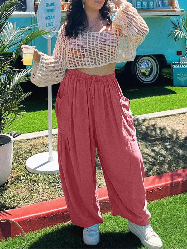 Eliana Women's elastic waist pleated high waist wide leg pants loose casual pants