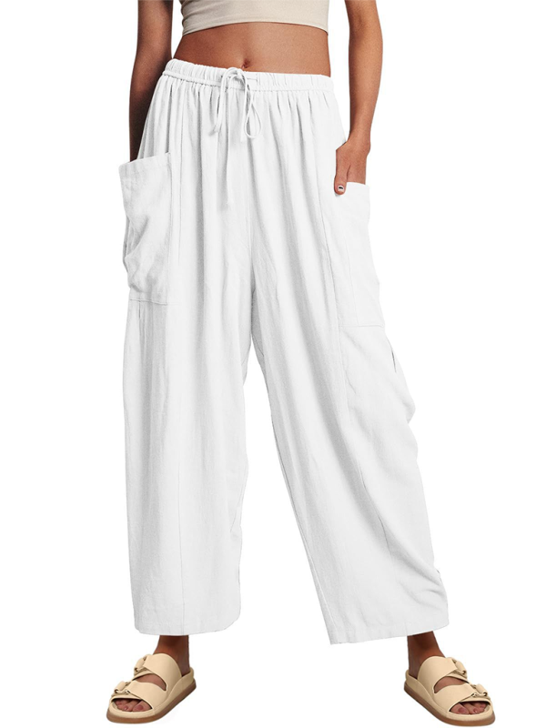 Eliana Women's elastic waist pleated high waist wide leg pants loose casual pants