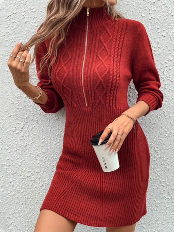 Raelynn Fashionable Women's Fashionable New Style Lapel Zipper Sweater Dress
