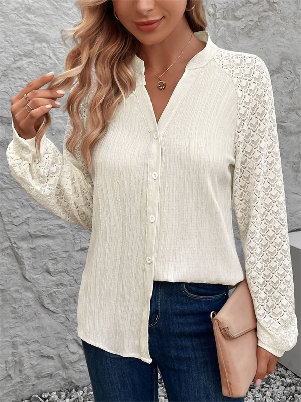 Claira Women's See-Through Long Sleeve Stand Collar Cardigan Shirt