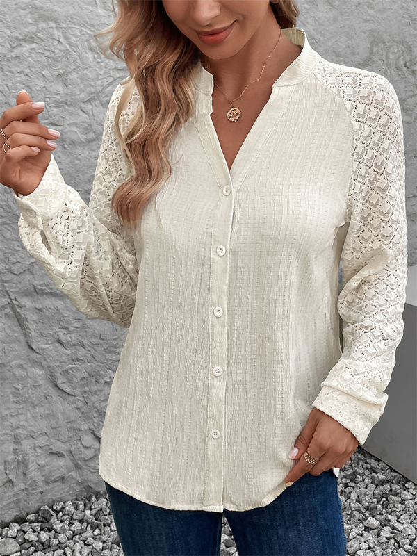Claira Women's See-Through Long Sleeve Stand Collar Cardigan Shirt
