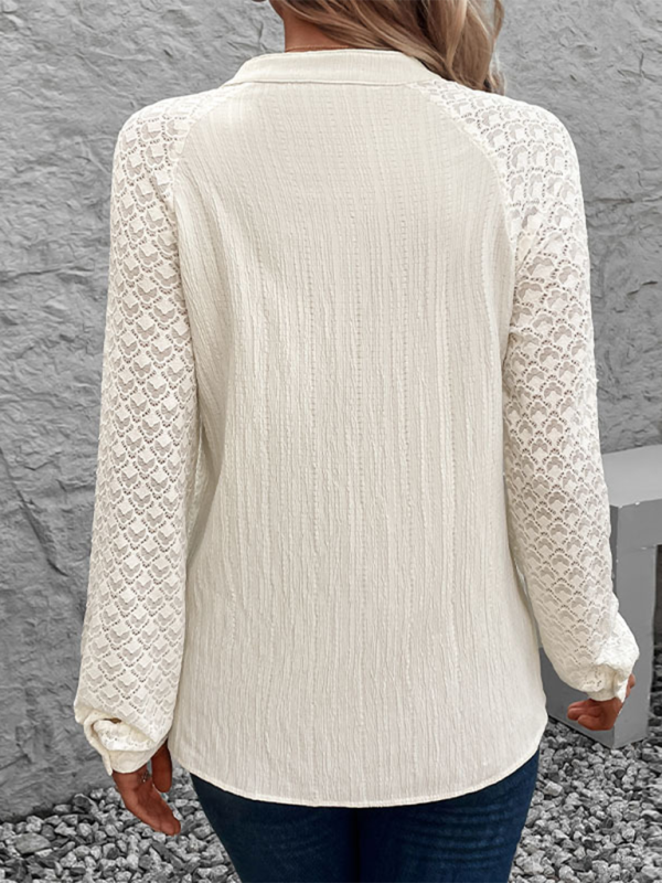 Claira Women's See-Through Long Sleeve Stand Collar Cardigan Shirt