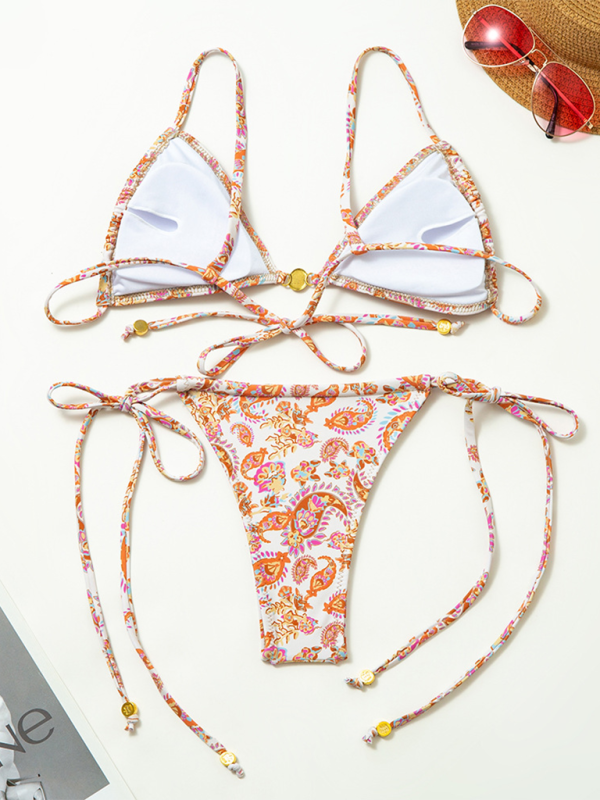 Hope Women's holiday Fashion Sexy Printed Split Swimsuit Strappy Backless Bikini