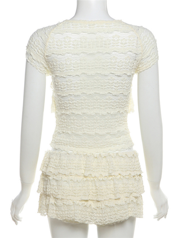 Alexa New fashion Sweet Hot Girl Solid Color Hollow Slim Pleated Shorts Suit