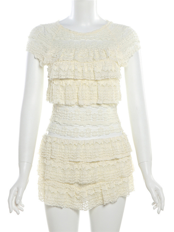 Alexa New fashion Sweet Hot Girl Solid Color Hollow Slim Pleated Shorts Suit