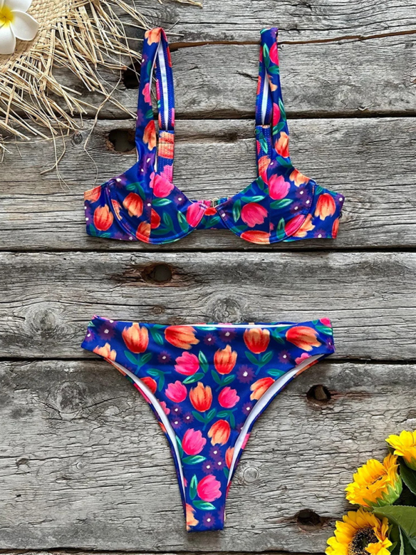 Rachel Women's New Sexy Low Waist Printed Beach Two-Piece Bikini Set