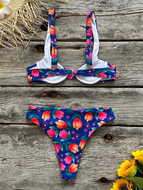 Rachel Women's New Sexy Low Waist Printed Beach Two-Piece Bikini Set