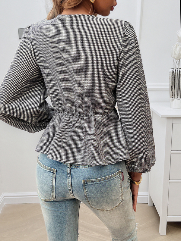 Arrietta Women's Casual Puff Sleeve Round Neck Loose Long Sleeve Shirt