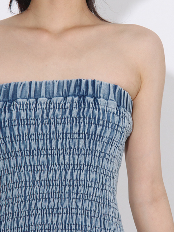 Ember New Fashion Versatile Ruffled Denim Tube Top