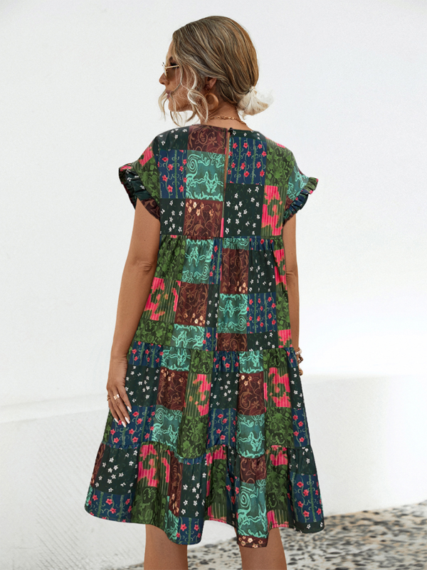 Palmer Ladies New Loose Gathered Printed A-line Dress