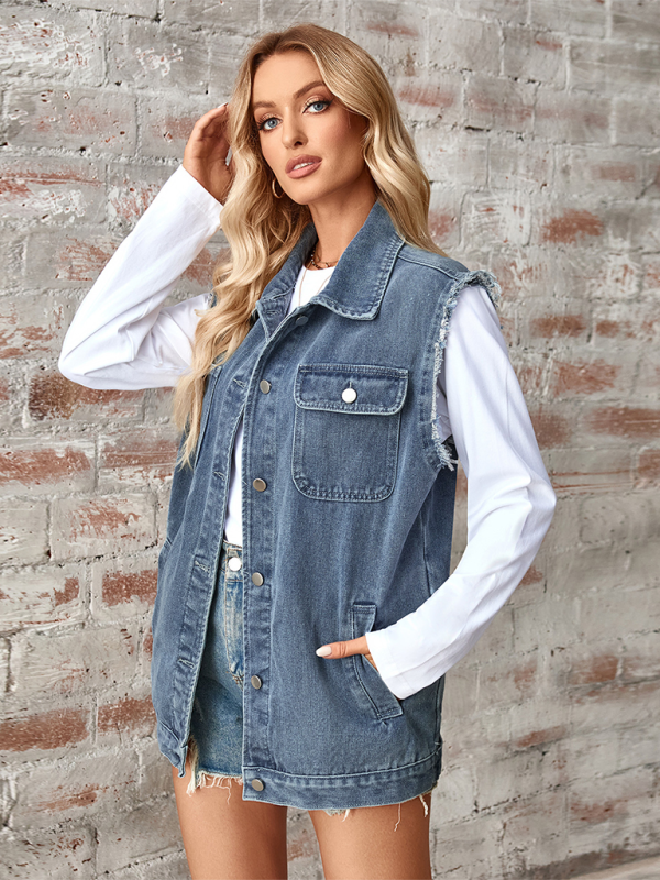 Arabella Ladies New Washed Denim Loose Vest Waistcoat Cardigan