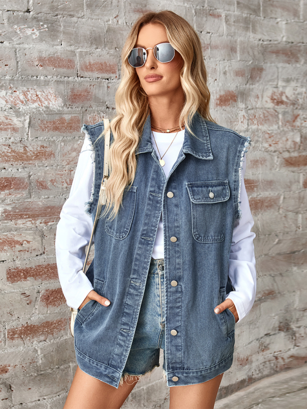 Arabella Ladies New Washed Denim Loose Vest Waistcoat Cardigan