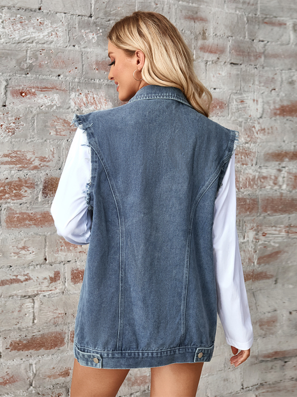 Arabella Ladies New Washed Denim Loose Vest Waistcoat Cardigan
