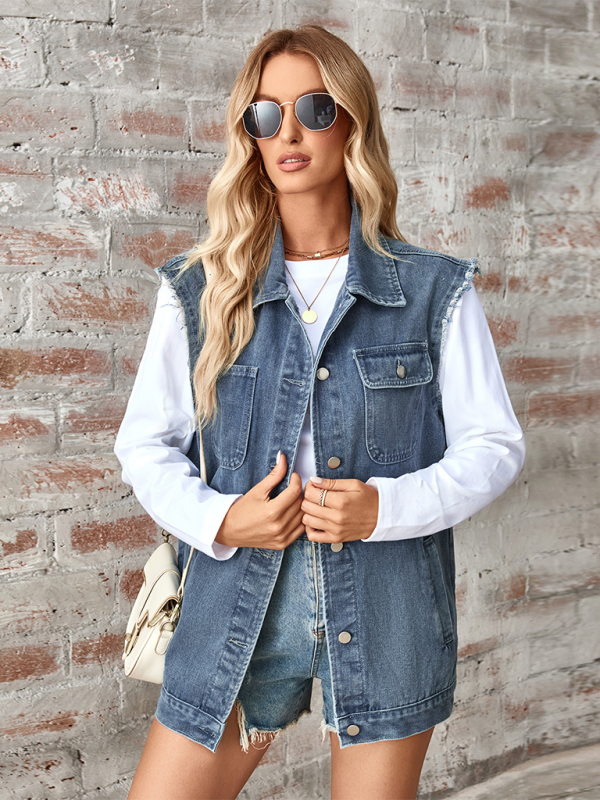 Arabella Ladies New Washed Denim Loose Vest Waistcoat Cardigan