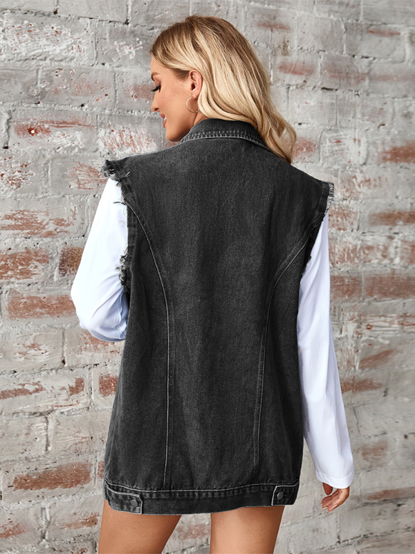Arabella Ladies New Washed Denim Loose Vest Waistcoat Cardigan