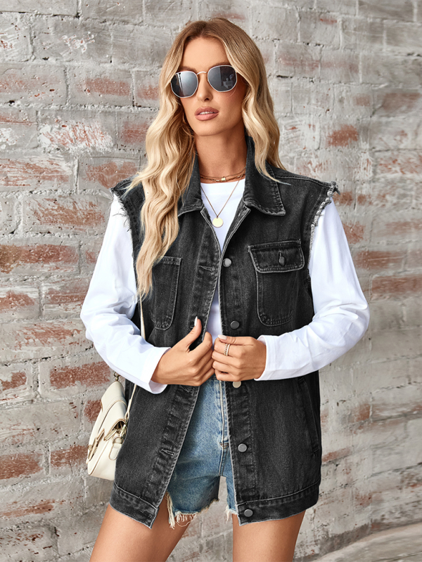 Arabella Ladies New Washed Denim Loose Vest Waistcoat Cardigan