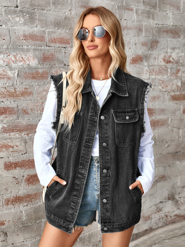 Arabella Ladies New Washed Denim Loose Vest Waistcoat Cardigan