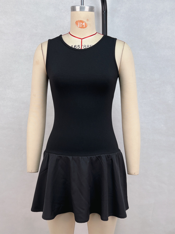 Adelaide Ladies New Women Fashion Solid Color Sleeveless Stitching Casual Dress