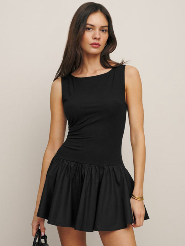 Adelaide Ladies New Women Fashion Solid Color Sleeveless Stitching Casual Dress