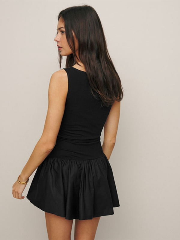 Adelaide Ladies New Women Fashion Solid Color Sleeveless Stitching Casual Dress
