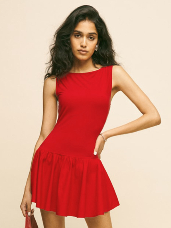 Adelaide Ladies New Women Fashion Solid Color Sleeveless Stitching Casual Dress