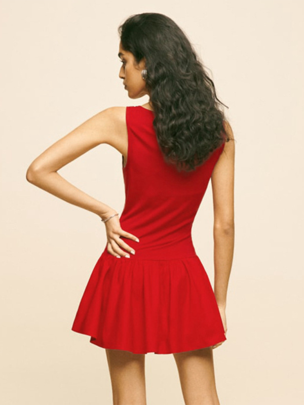 Adelaide Ladies New Women Fashion Solid Color Sleeveless Stitching Casual Dress