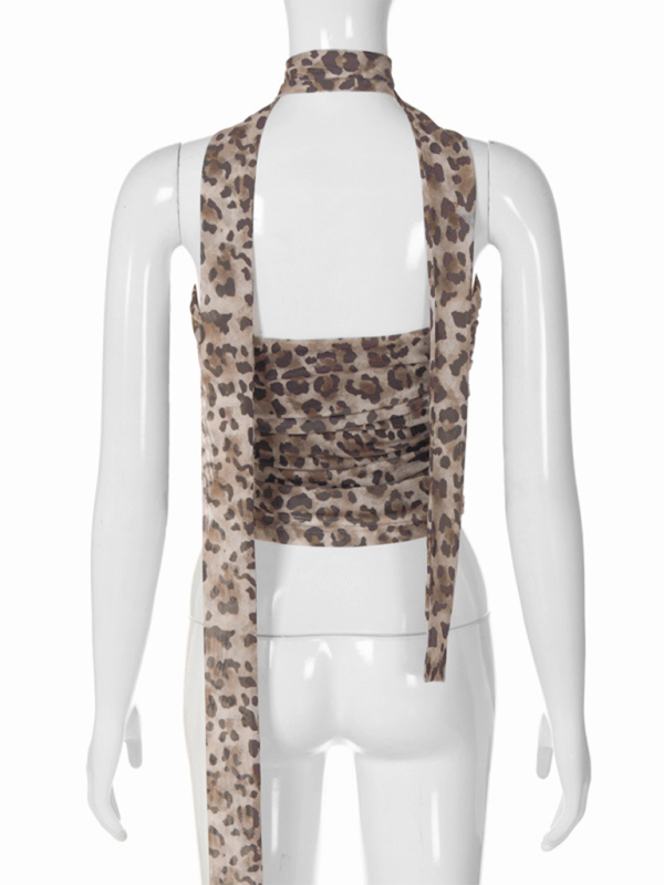 Adalyn New Leopard Print Hot Girl Pure Straight Neck Tube Top Slim Fit Vest