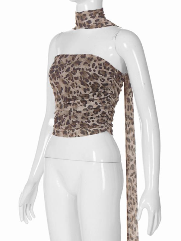 Adalyn New Leopard Print Hot Girl Pure Straight Neck Tube Top Slim Fit Vest