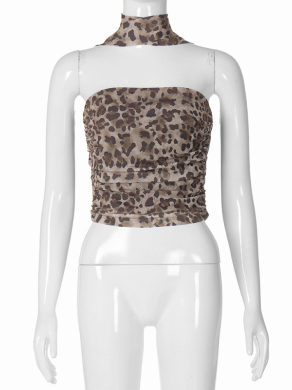 Adalyn New Leopard Print Hot Girl Pure Straight Neck Tube Top Slim Fit Vest