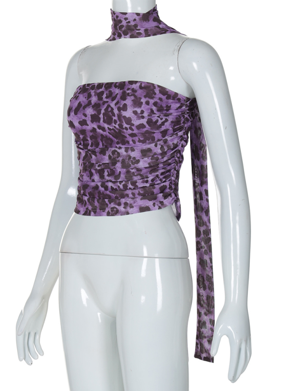 Adalyn New Leopard Print Hot Girl Pure Straight Neck Tube Top Slim Fit Vest