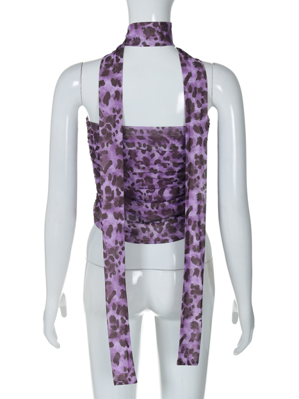 Adalyn New Leopard Print Hot Girl Pure Straight Neck Tube Top Slim Fit Vest