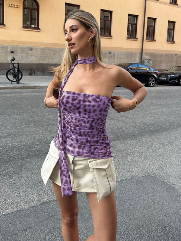 Adalyn New Leopard Print Hot Girl Pure Straight Neck Tube Top Slim Fit Vest