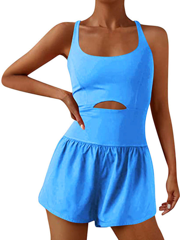 Carmen Women's Beautiful Back Double Strap Tight Jumpsuit Yoga Sports Jumpsuit Shorts