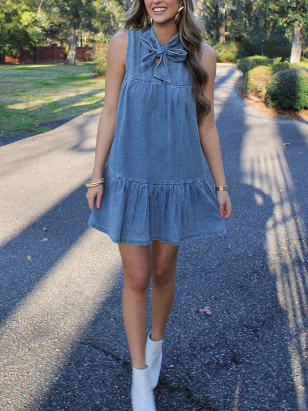 Kaia Denim Bow Tie Loose Dress
